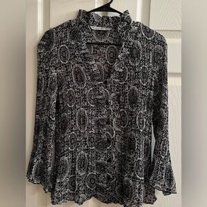 LARRY LEVINE~ BLACK/ WHITE~ BLOUSE~LG